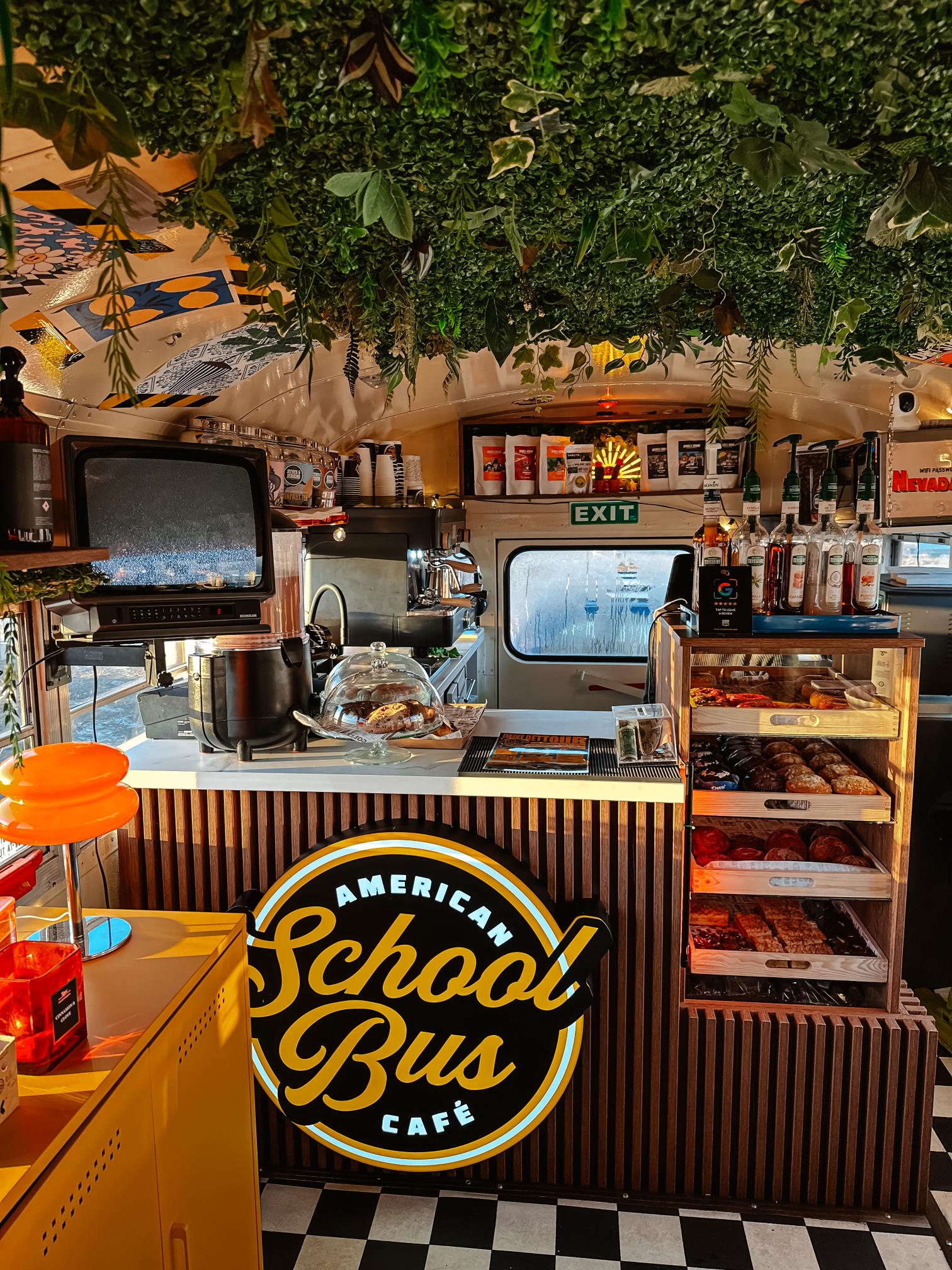 American school bus café